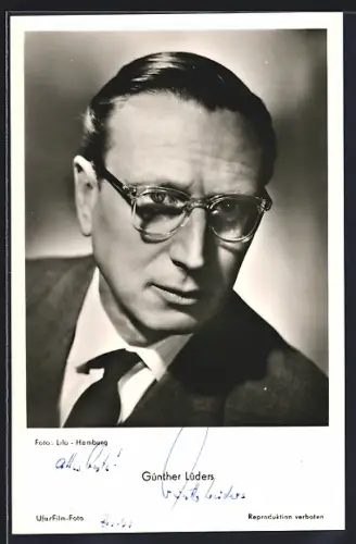 AK Günther Lüder mit ernstem Gesicht, Autograph