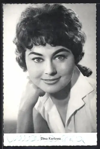AK Elma Karlowa in ärmelloser Bluse, Autograph