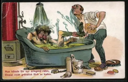 AK Mann in der Wanne nach langer Zeit, Scherz