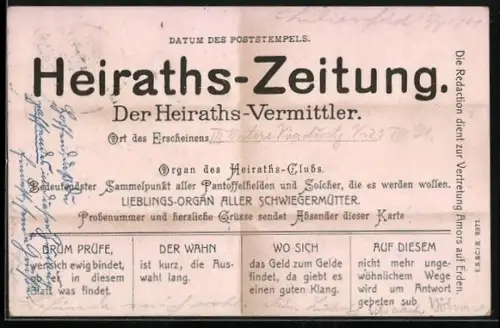AK Heirats-Zeitung, Heirats-Vermittler, Scherz