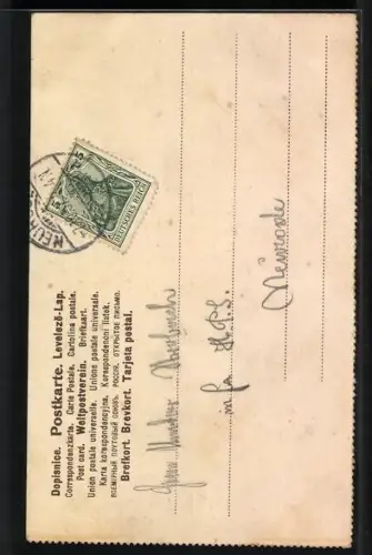 Lithographie Mann in mittelalterlicher Kleidung versucht ein Pferd zum Trinken zu bewegen