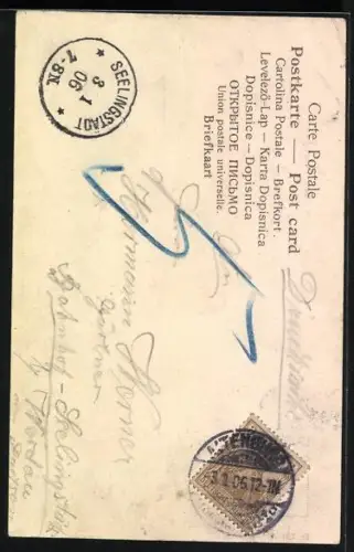 Lithographie Mann in Anzug mit seiner Braut im Gegenlicht, Halt gegen das Licht