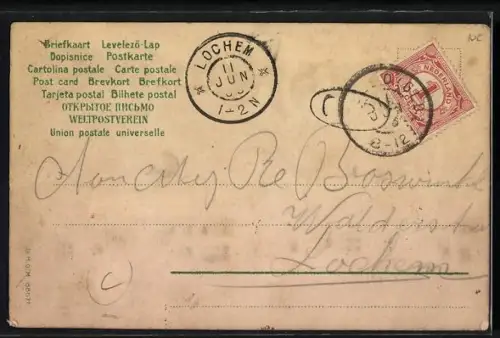 Lithographie Winterlich verschneites Dorf, Leuchtende Fenster und leuchtender Mond, Halt gegen das Licht