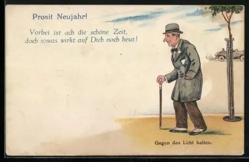 Künstler-AK Älterer Herr beobachtet junge Frauen, sichtbar im Gegenlicht, Halt gegen das Licht