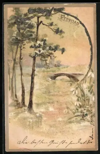 Glitzer-Perl-AK Idyllische Winterlandschaft mit glitzerndem Schnee