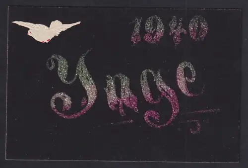 Glitzer-Perl-AK Name Inge und Jahreszahl 1940 mit Glitzer-Perlen
