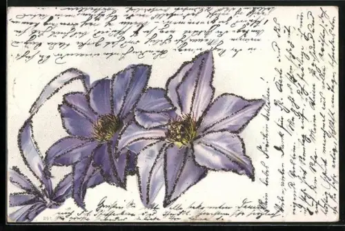 Glitzer-Perl-AK Lilane Blumen in voller Blüte mit Glitzer-Perlen