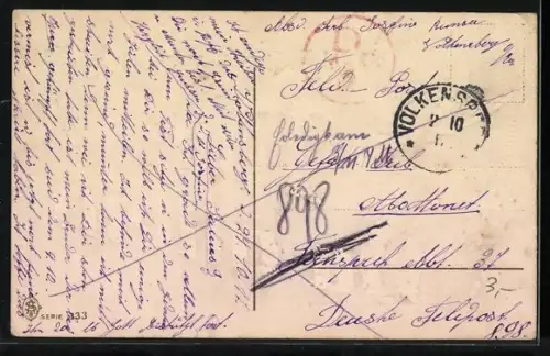 Glitzer-Perl-AK Nur Du allein Schriftzug aus Blumen mit Glitzer-Perlen, weisse Taube bringt Brief