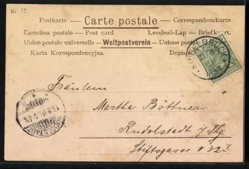 Glitzer-Perl-AK Zwei Kinder in historischer Kleidung mit Glitzer-Perlen