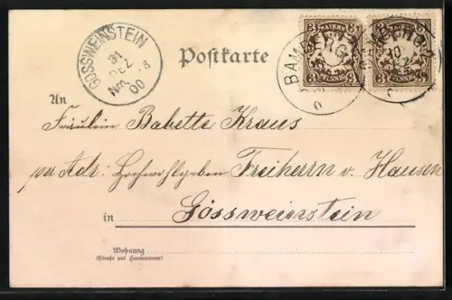 Glitzer-Perl-AK Engel in einem Baum über einem verschneiten Dorf, Rahmen mit Glitzer-Perlen