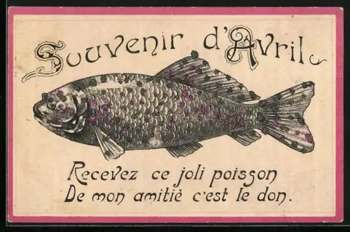 Glitzer-Perl-AK Fisch mit Glitzer-Perlen verziert, Souvenur d`Avril