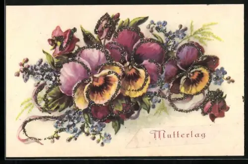 Glitzer-Perl-AK Glitzernder Blumenstrauss zum Muttertag