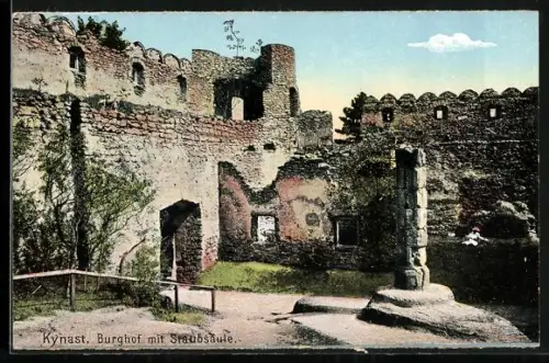 AK Hermsdorf, Burg Kynast, Burghof mit Staubsäule