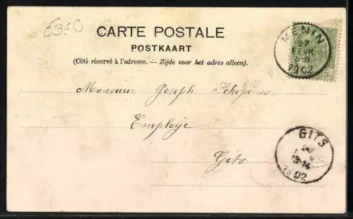 AK Menin, Hochwasser 1894, Strassenpartie ist überflutet, Leute im Wasser stehend