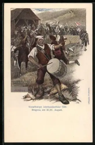 Künstler-AK Bregenz, Voralberger Jahrhundertfeier 1909, Schlachtengetümmel um Andreas Hofer