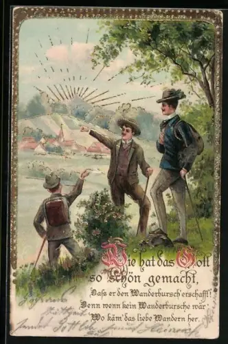 AK Wanderer in idyllischer Landschaft