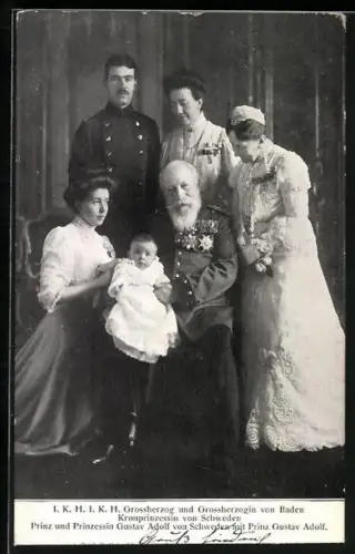 AK Grossherzogenpaar von Baden, Kronprinzessin von Schweden