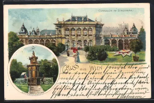 Lithographie Wien, Cursalon im Stadtpark, Wetterhäuschen