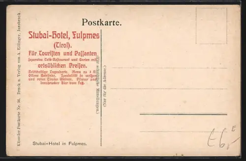 Künstler-AK Fulpmes, Grand Hotel Stubai am Bahnhof, Eisenbahn