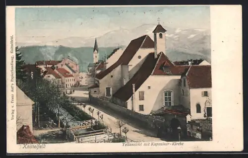 AK Knittelfeld, Teilansicht mit Strasse u. Kapuziner-Kirche aus der Vogelschau