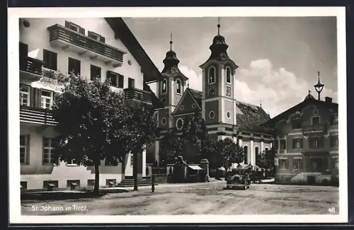 AK St. Johann, Strassenpartie mit Gasthof und Kirche