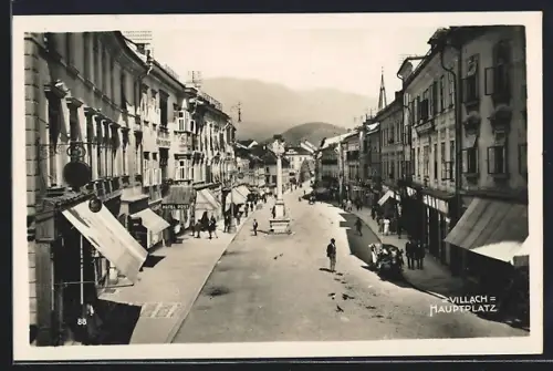 AK Villach, Hauptplatz mit Säulendenkmal aus der Vogelschau