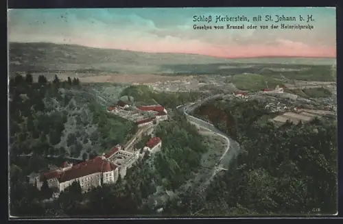 AK St. Johann b. H., Schloss Herberstein und Ort vom Kranzel aus