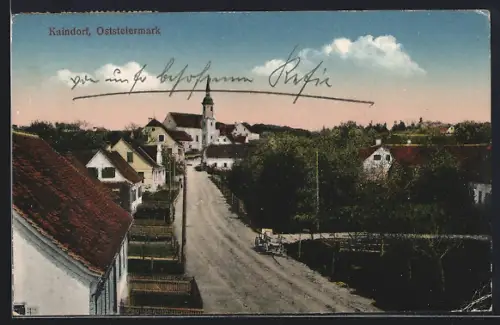 AK Kaindorf, Strassenpartie mit Kirche
