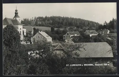 AK St. Lorenzen am Wechsel, Teilansicht aus der Vogelschau