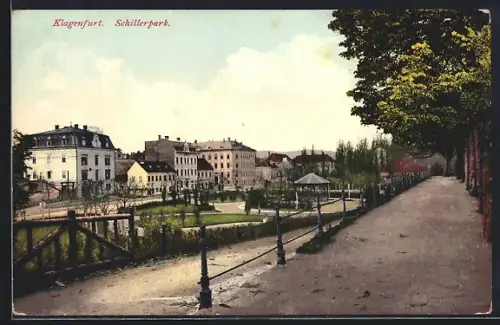 AK Klagenfurt, Schillerpark mit Promenade und Häuserpanorama