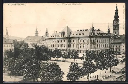 AK Klagenfurt, Neuer Platz und Obstplatz aus der Vogelschau