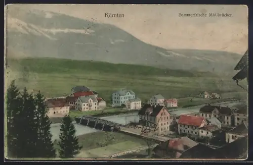 AK Möllbrücken /Kärnten, Totalansicht mit Brücke und Bergpanorama aus der Vogelschau