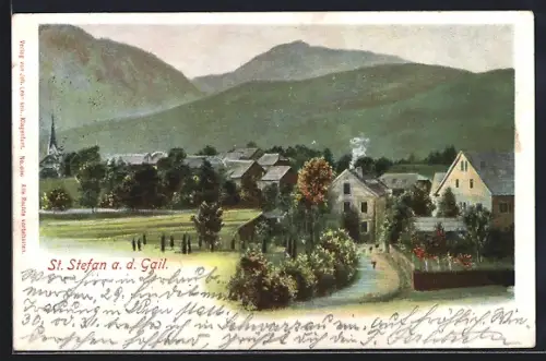 AK St. Stefan an der Gail, Ortspartie mit Bergen