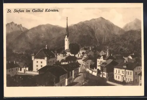 AK St. Stefan im Gailtal, Strassenpartie mit Kirche