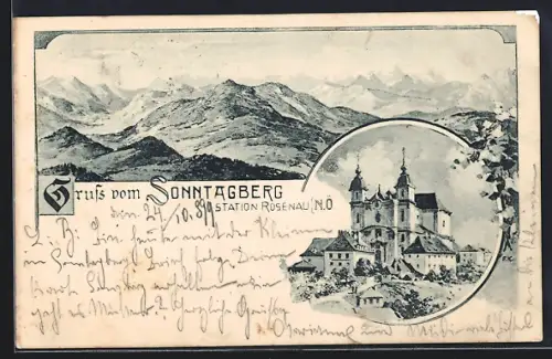 Lithographie Sonntagberg, Rosenau am Sonntagberg, Basilika Sonntagberg