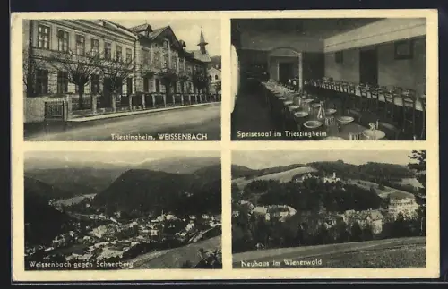 AK Weissenbach /Triesting, Triestingheim, Speisesaal, Panorama gegen Schneeberg, Neuhaus
