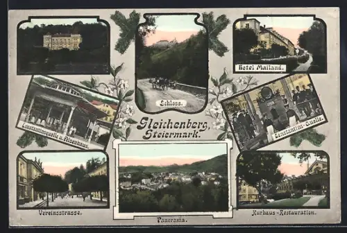 AK Bad Gleichenberg, Constantinquelle und Felsenhaus, Hotel Mailand