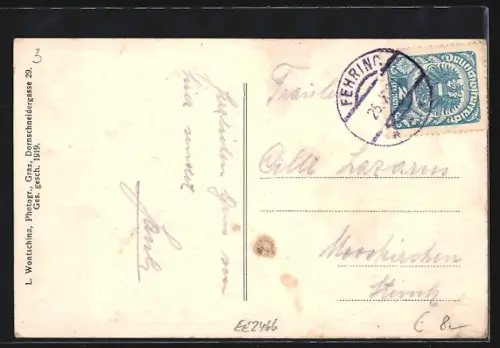 AK Fehring, Totalansicht gegen Osten mit Kirche, Häuser und Landschaft