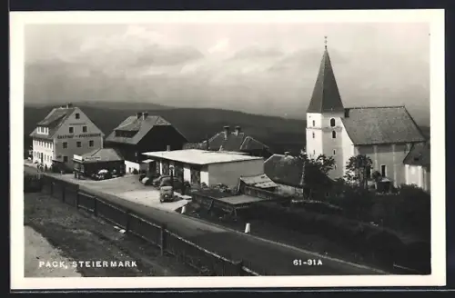 AK Pack, Strassenpartie mit Gasthof Packerhöhe