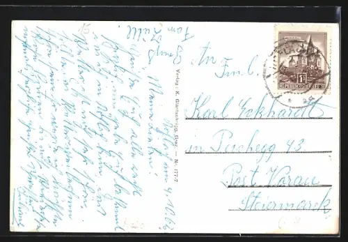 AK Maria Lankowitz, Strassenansicht mit Kirche und Häuser