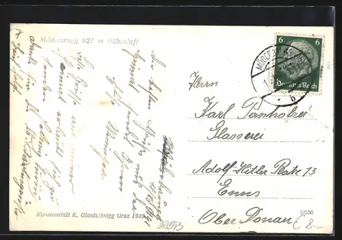 AK Möderbrugg, Strassenpartie mit Bäumen