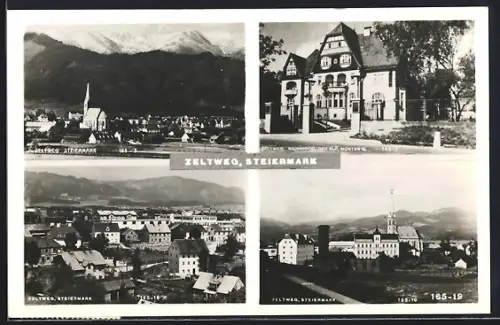 AK Zeltweg, drei Ortsansichten und Werkhotel der Alpine Montangesellschaft