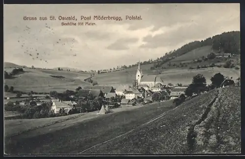 AK St. Oswald-Möderbrugg, St. Oswald, Polstal mit Kirche