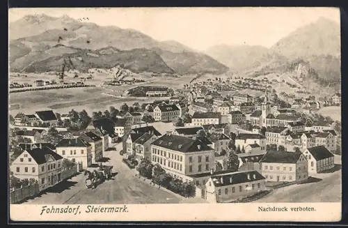Künstler-AK Fohnsdorf /Steiermark, Teilansicht mit Strassenpartie