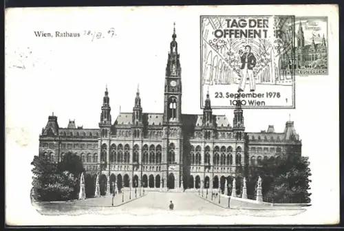 AK Wien, Rathaus mit Strassenpartie