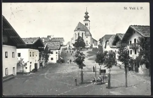 AK St. Veit im Pongau, Marktplatz mit Blick auf die Kirche