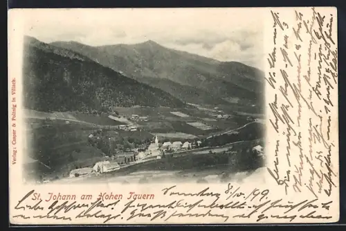 AK St. Johann am Hohen Tauern, Ortspartie mit Bergen
