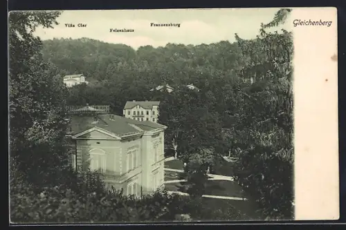 AK Gleichenberg, Villa Clar, Felsenhaus und Franzensburg
