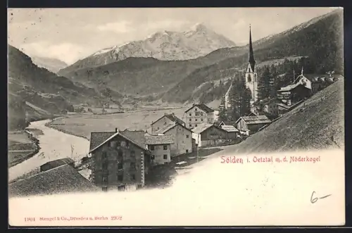 AK Sölden, Panorama mit Ort und Berglandschaft