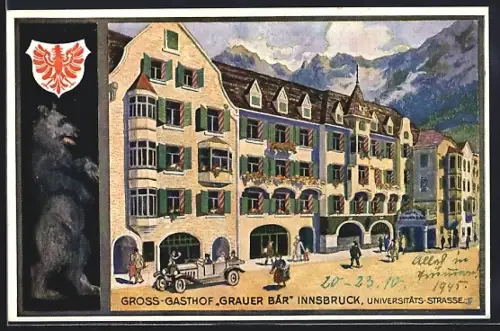 Künstler-AK Innsbruck, Gasthof Grauer Bär, Universitäts-Strasse
